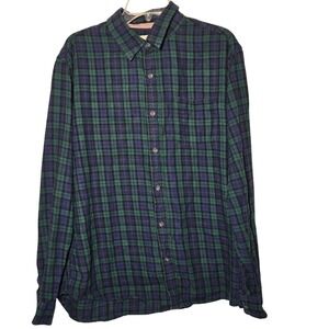 The Normal Brand Plaid Flannel Long Sleeve Large 100% Cotton blue green Outdoor
